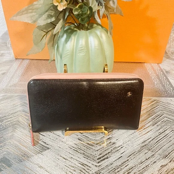 Chanel black and pink zipper long wallet